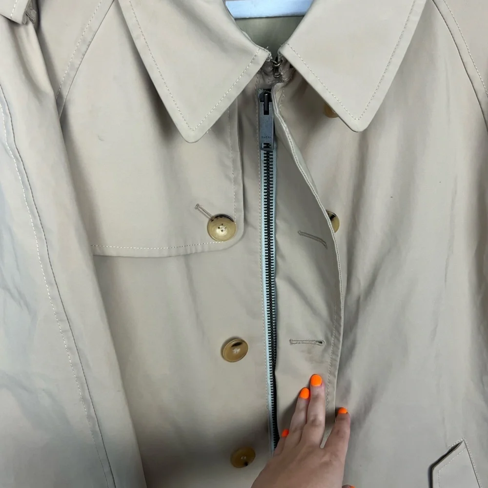 Gucci Mens Trenchcoat Sand Tan Coat Neutrals Flawed‎ Designer Peacoat